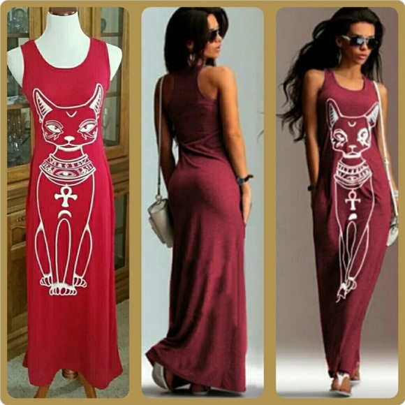 Dresses & Skirts - 🐱 M ❤ Red Cat Maxi Tank Dress